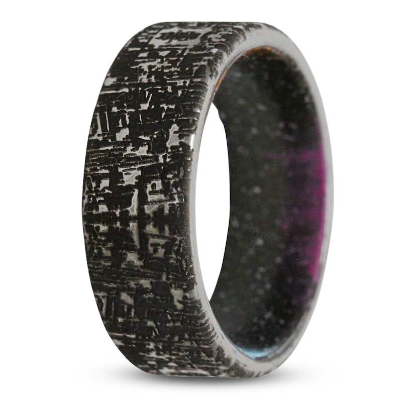 Main Image 2 of Men's 8mm Meteorite Pattern & Cerakote Sleeve Wedding Band Tungsten Carbide
