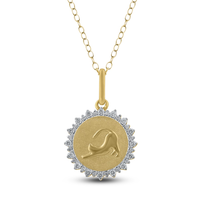 Main Image 1 of Diamond Stretching Cat Medallion Necklace 1/4 ct tw 10K Yellow Gold 18"