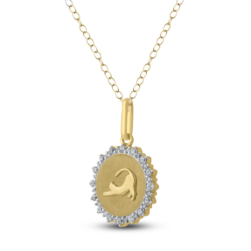Main Image 2 of Diamond Stretching Cat Medallion Necklace 1/4 ct tw 10K Yellow Gold 18"