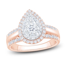 Brilliant Moments Multi-Diamond Pear Halo Engagement Ring 1 ct tw 14K Rose Gold