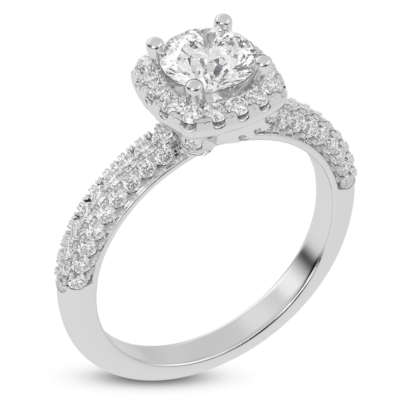 Main Image 2 of Round-Cut Lab-Grown Diamond Cushion Halo Engagement Ring 1-1/4 ct tw 14K White Gold