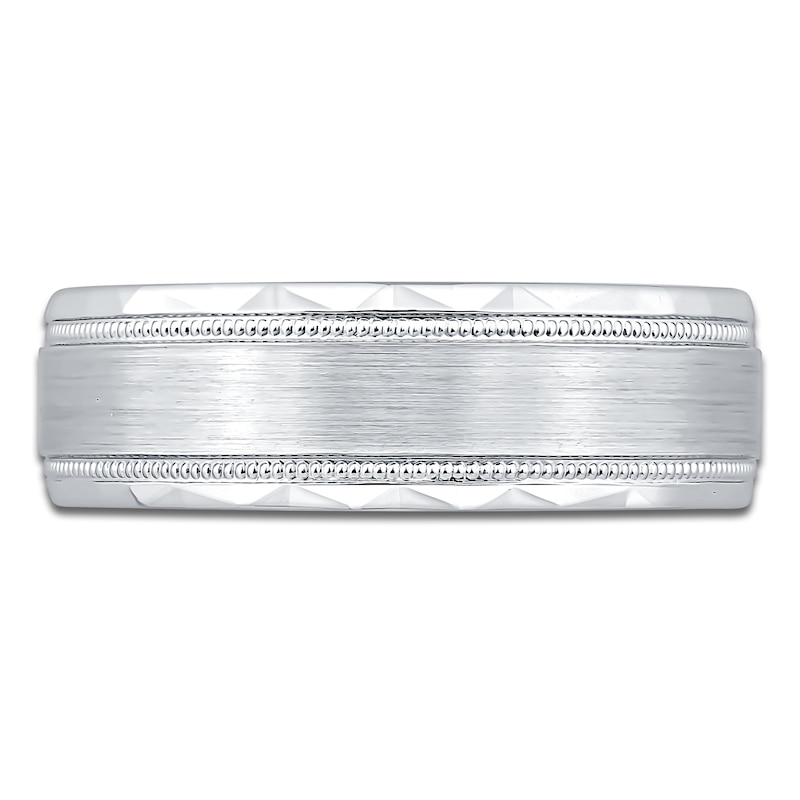 Main Image 3 of Men's Brushed Center Milgrain Wedding Band 14K White Gold 7mm