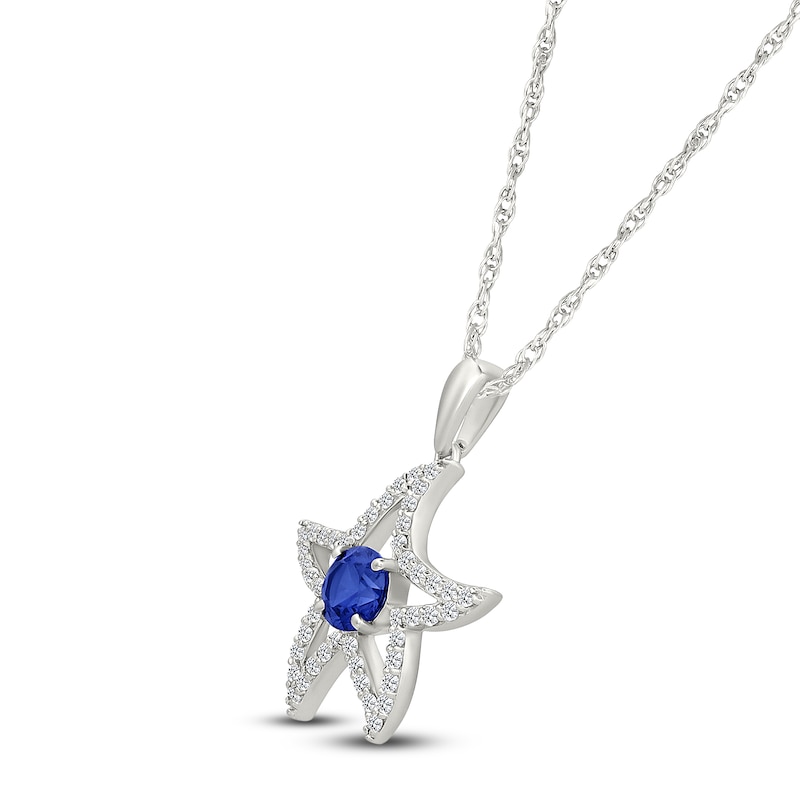Main Image 2 of Blue & White Lab-Created Sapphire Starfish Necklace Sterling Silver 18"