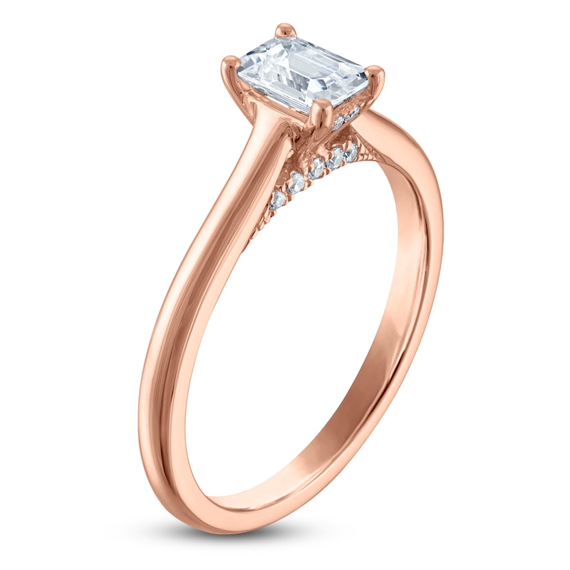 Main Image 2 of Emerald-Cut Lab-Grown Diamond Solitaire Plus Engagement Ring 7/8 ct tw 18K Rose Gold (VS2/F)