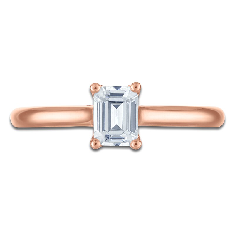 Main Image 3 of Emerald-Cut Lab-Grown Diamond Solitaire Plus Engagement Ring 7/8 ct tw 18K Rose Gold (VS2/F)