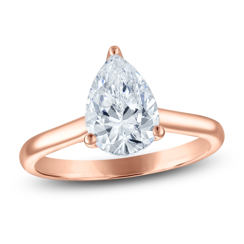 Main Image 1 of Pear-Shaped Lab-Grown Diamond Solitaire Plus Engagement Ring 1-5/8 ct tw 18K Rose Gold (VS2/F)