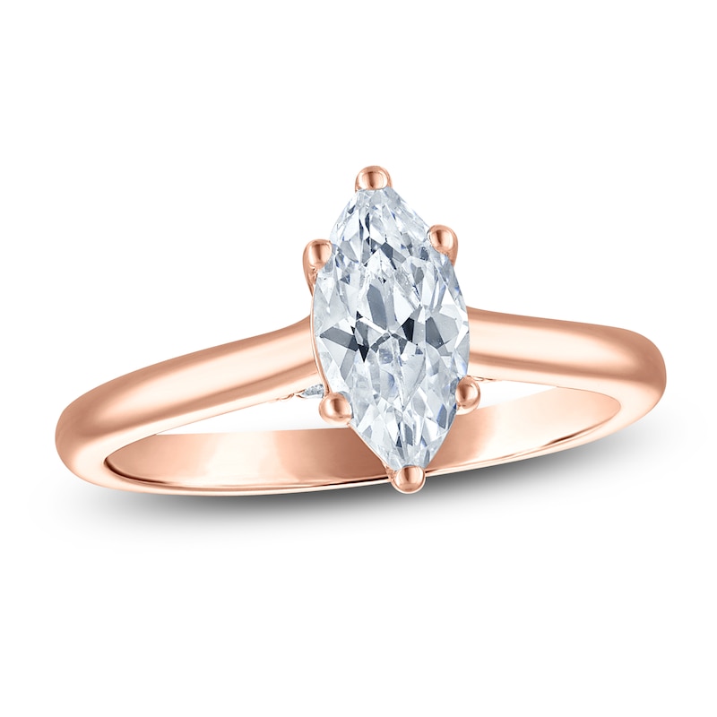 Main Image 1 of Marquise-Cut Lab-Created Diamond Solitaire Plus Engagement Ring 1 ct tw 18K Rose Gold (VS2/F)