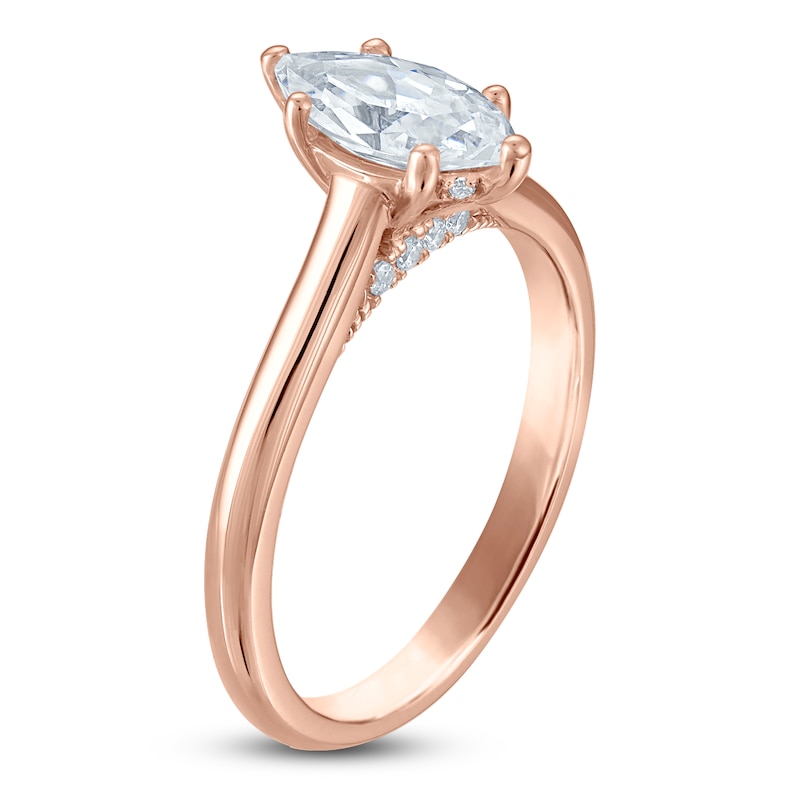 Main Image 2 of Marquise-Cut Lab-Created Diamond Solitaire Plus Engagement Ring 1 ct tw 18K Rose Gold (VS2/F)