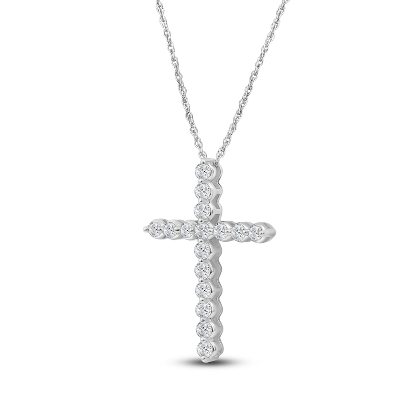 Main Image 2 of Lab-Grown Diamond Cross Necklace 1 ct tw 14K White Gold 18"