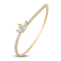 J'Lure Kite Step-Cut Lab-Grown Diamond Three-Stone Bangle Bracelet 2-1/3 ct tw 14K Yellow Gold