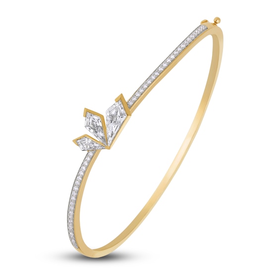 Kite Step-Cut Lab-Grown Diamond Three-Stone Bangle Bracelet 2-1/3 ct tw 14K Yellow Gold