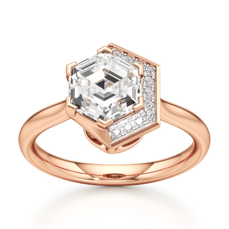 Main Image 1 of J'Lure Hexagon Step-Cut Lab-Grown Diamond Half-Halo Engagement Ring 2 ct tw 18K Rose Gold
