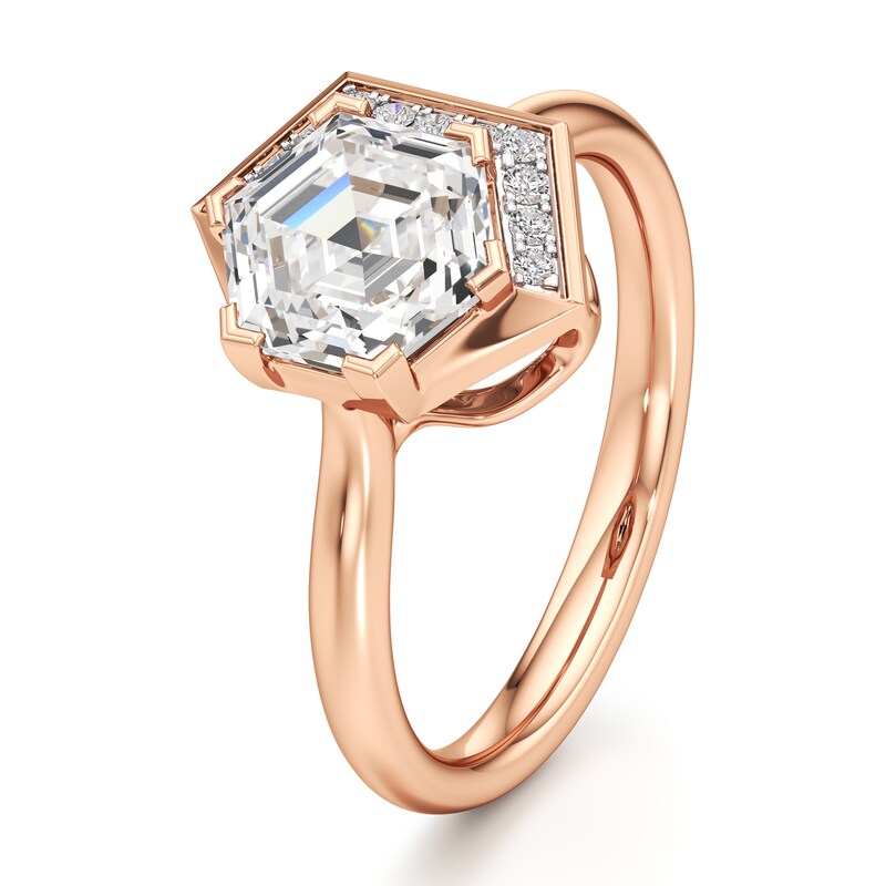 Main Image 4 of J'Lure Hexagon Step-Cut Lab-Grown Diamond Half-Halo Engagement Ring 2 ct tw 18K Rose Gold