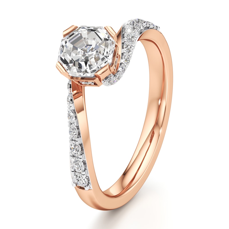 Main Image 4 of J'Lure Octagon Step-Cut Lab-Grown Diamond Bypass Engagement Ring 1-1/3 ct tw 18K Rose Gold
