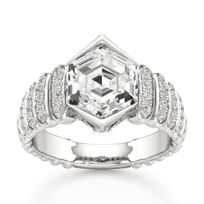Main Image 1 of J'Lure Hexagon Step-Cut Lab-Grown Diamond Engagement Ring 3-1/2 ct tw 18K White Gold