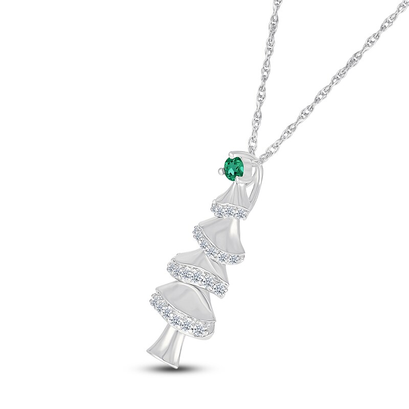 Main Image 2 of Lab-Created Emerald & White Lab-Created Sapphire Christmas Tree Sterling Silver 18"