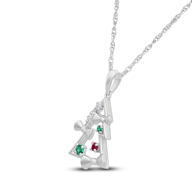 Main Image 2 of Lab-Created Gemstone Christmas Tree Necklace with Bows Sterling Silver 18"