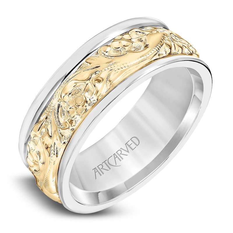 Main Image 2 of ArtCarved Men's Engraved Wedding Band 14K Two-Tone Gold 8mm