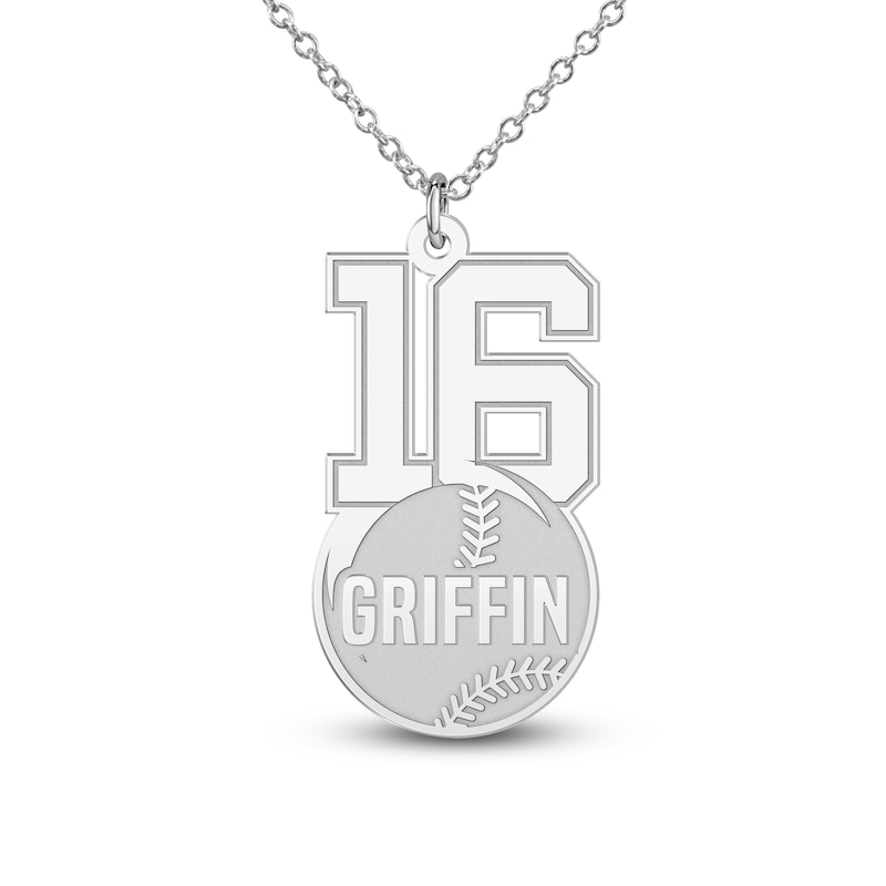 Main Image 1 of Engravable Sports Number Necklace Sterling Silver 18"