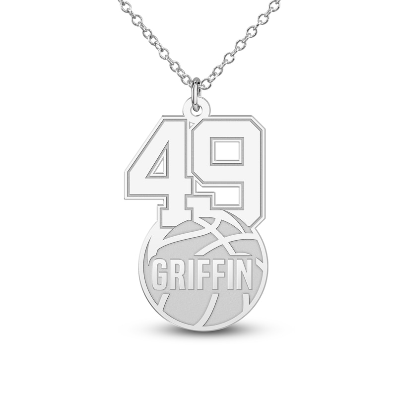 Main Image 2 of Engravable Sports Number Necklace Sterling Silver 18"