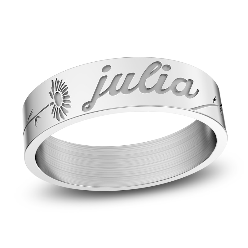 Main Image 1 of Birth Flower & Name Ring 14K White Gold