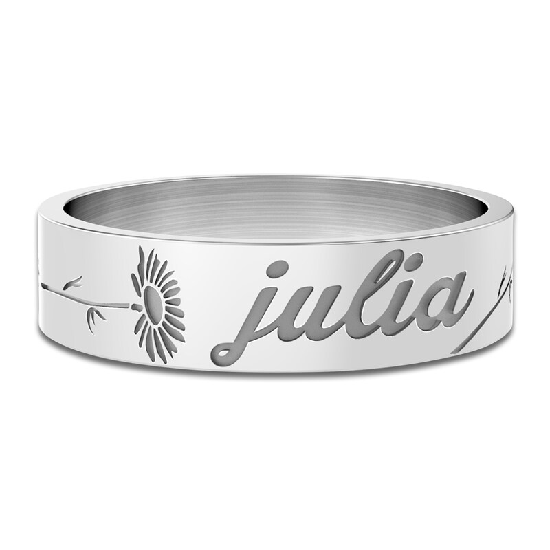 Main Image 3 of Birth Flower & Name Ring 14K White Gold