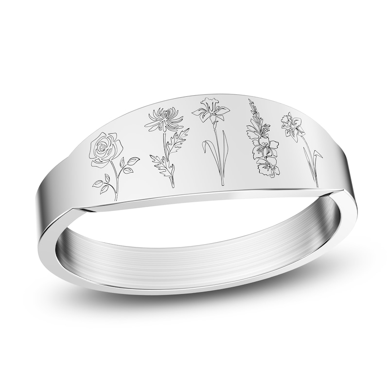 Main Image 1 of Birth Flower & Name Ring 10K White Gold