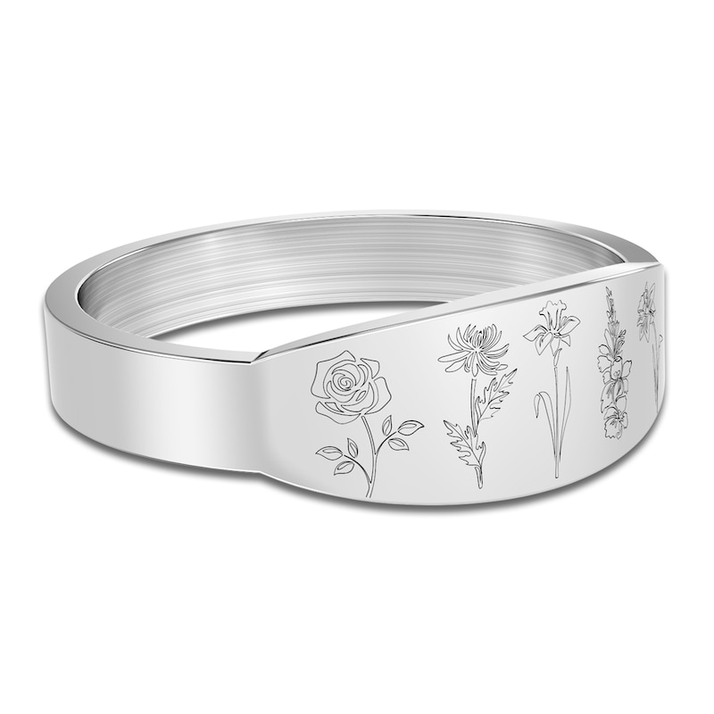 Main Image 3 of Birth Flower & Name Ring 10K White Gold
