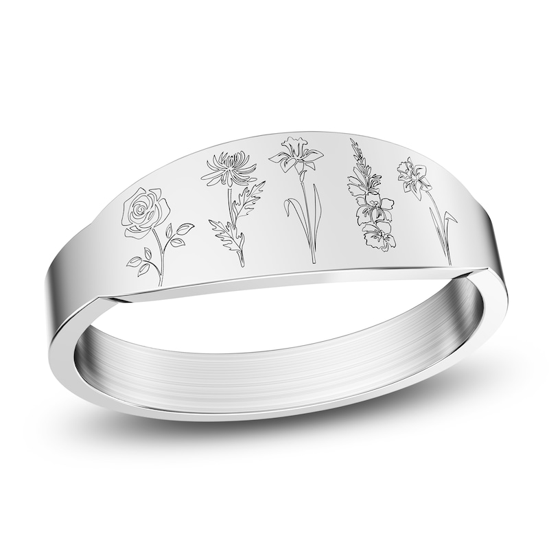 Main Image 1 of Birth Flower & Name Ring Sterling Silver