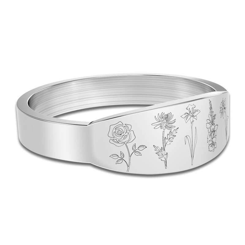 Main Image 3 of Birth Flower & Name Ring Sterling Silver