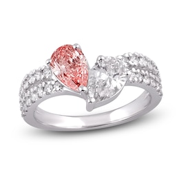 Pear-Shaped Pink & White Lab-Grown Diamond Fashion Ring 2 ct tw 14K White Gold