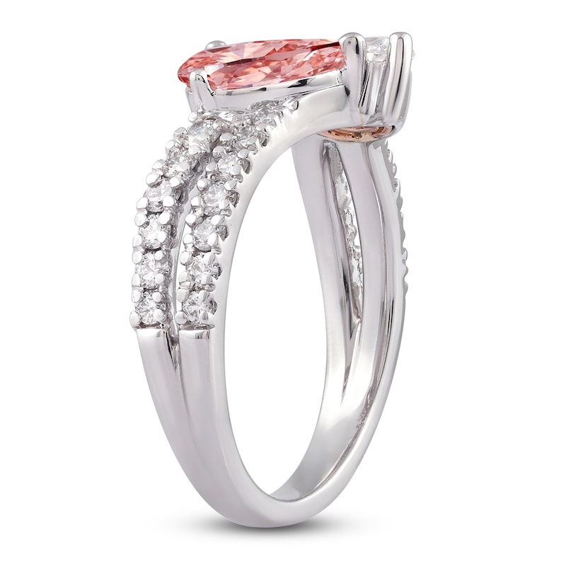 Main Image 2 of Pear-Shaped Pink & White Lab-Grown Diamond Fashion Ring 2 ct tw 14K White Gold