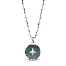 Men's Natural Malachite Star Necklace Sterling Silver 24"