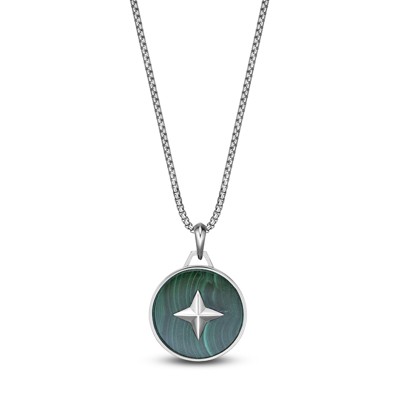 Main Image 1 of Men's Natural Malachite Star Necklace Sterling Silver 24"