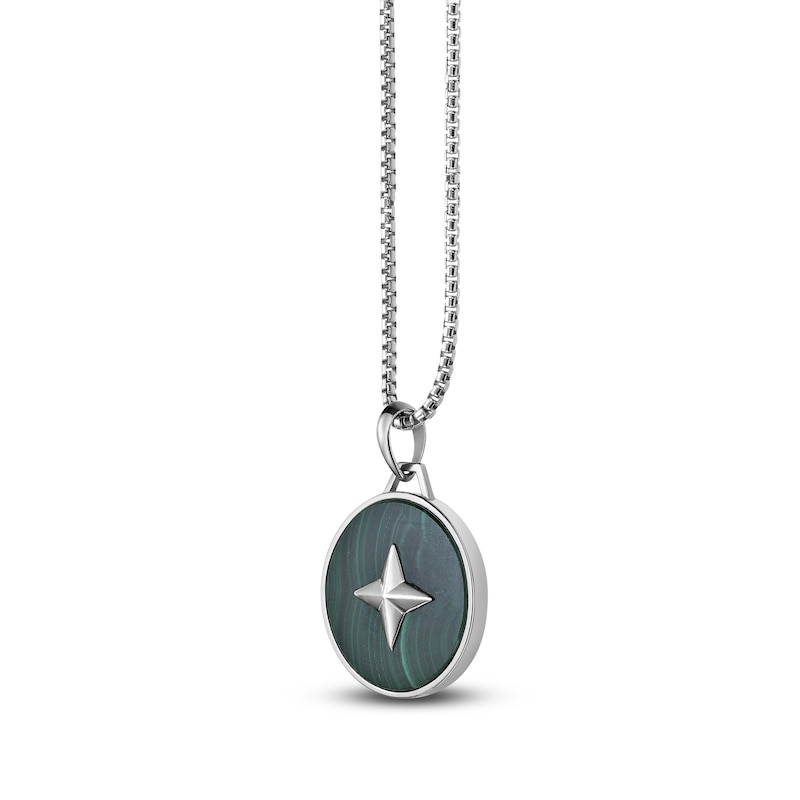 Main Image 2 of Men's Natural Malachite Star Necklace Sterling Silver 24"
