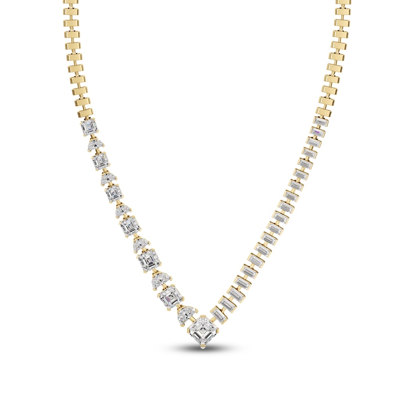 Main Image 1 of J'Lure Square Emerald Step-Cut, Half Moon Brilliant-Cut & Baguette-Cut Lab-Grown Diamond Necklace 8-3/8 ct tw 14K Yellow Gold 19"