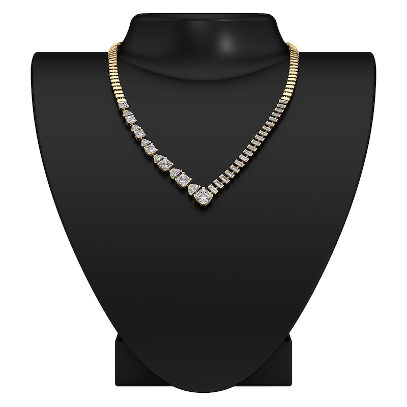 Main Image 3 of J'Lure Square Emerald Step-Cut, Half Moon Brilliant-Cut & Baguette-Cut Lab-Grown Diamond Necklace 8-3/8 ct tw 14K Yellow Gold 19"