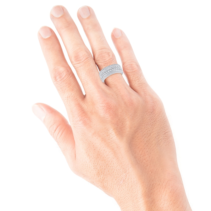 Main Image 4 of Men's Lab-Grown Diamond Four-Row Wedding Band 2 ct tw 10K White Gold