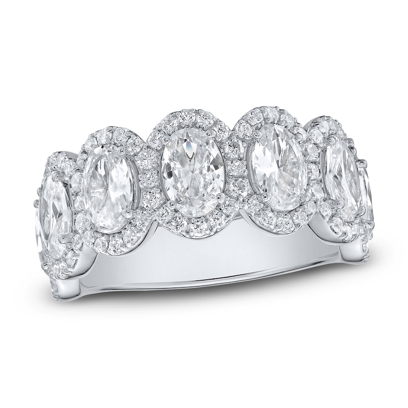 Main Image 1 of Oval-Cut Lab-Grown Diamond Halo Anniversary Ring 4-1/6 ct tw 14K White Gold
