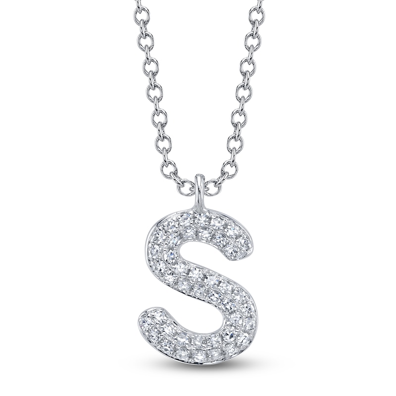 Main Image 1 of Shy Creation Diamond Letter S Pavé Necklace 1/15 ct tw 14K White Gold 18" SC55028331-S