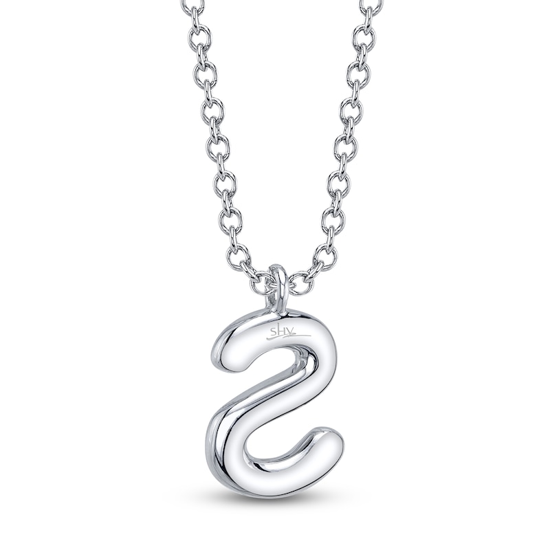 Main Image 3 of Shy Creation Diamond Letter S Pavé Necklace 1/15 ct tw 14K White Gold 18" SC55028331-S