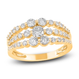 Brilliant Moments Three-Row Graduated Diamond Ring 1 ct tw 14K Yellow Gold