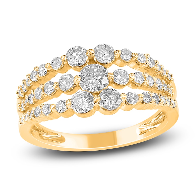 Main Image 1 of Brilliant Moments Three-Row Graduated Diamond Ring 1 ct tw 14K Yellow Gold