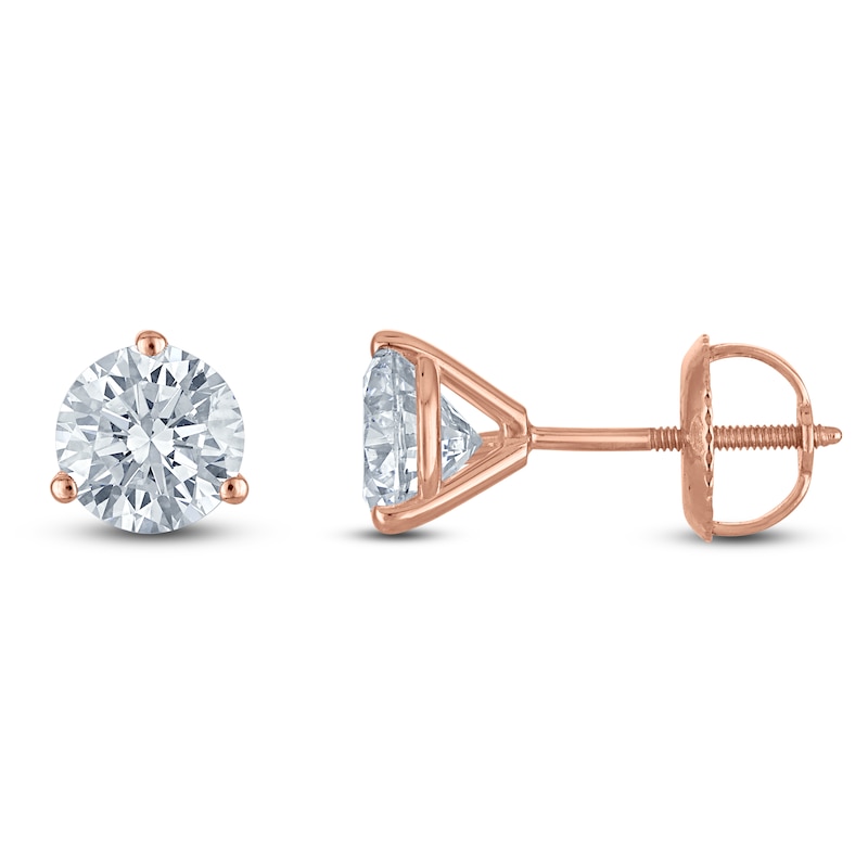 Main Image 1 of Round-Cut Lab-Grown Diamond Solitaire Stud Earrings 1-1/2 ct tw 18K Rose Gold (VS2/F)