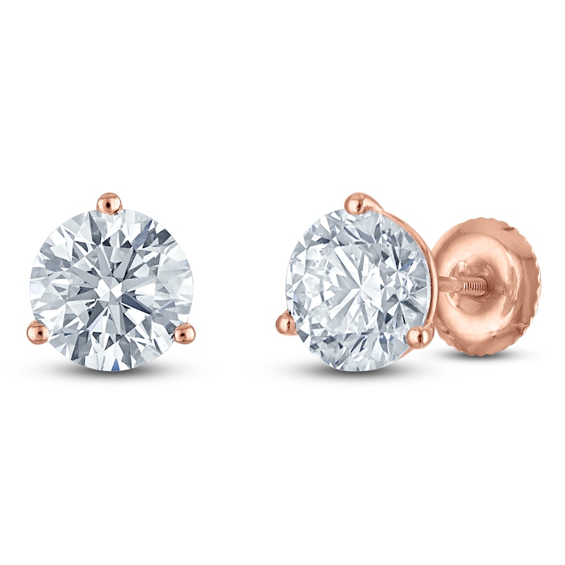 Main Image 2 of Round-Cut Lab-Grown Diamond Solitaire Stud Earrings 3 ct tw 18K Rose Gold (VS2/F)