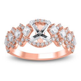 Princess & Round-Cut Lab-Grown Diamond Scalloped Engagement Ring Setting 1 ct tw 14K Rose Gold