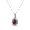 Thumbnail Image 2 of Oval-Cut Natural Ruby & Diamond Halo Necklace 1/6 ct tw 14K White Gold 18"
