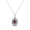 Thumbnail Image 3 of Oval-Cut Natural Ruby & Diamond Halo Necklace 1/6 ct tw 14K White Gold 18"