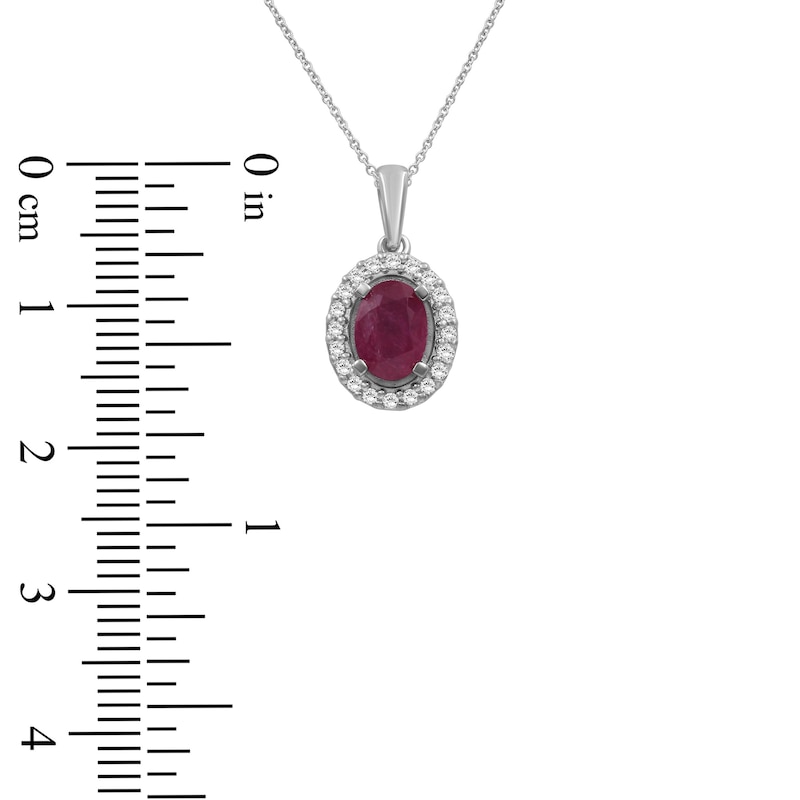 Main Image 6 of Oval-Cut Natural Ruby & Diamond Halo Necklace 1/6 ct tw 14K White Gold 18"