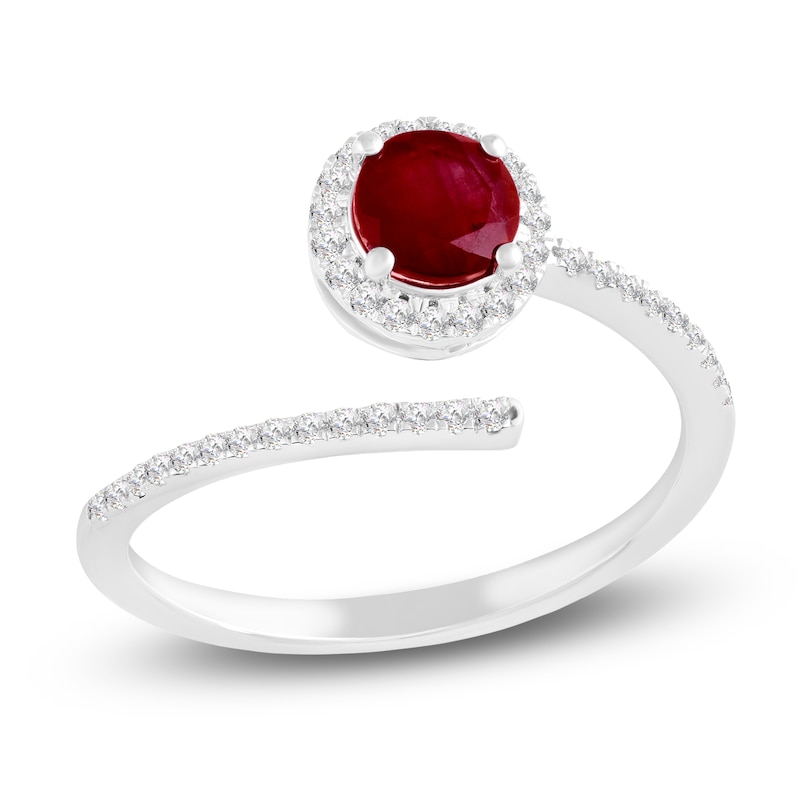 Main Image 1 of Natural Ruby & Diamond Halo Deconstructed Ring 1/6 ct tw 10K White Gold